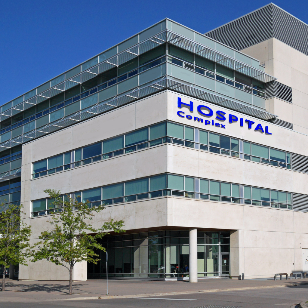 A building, in which hospital written .