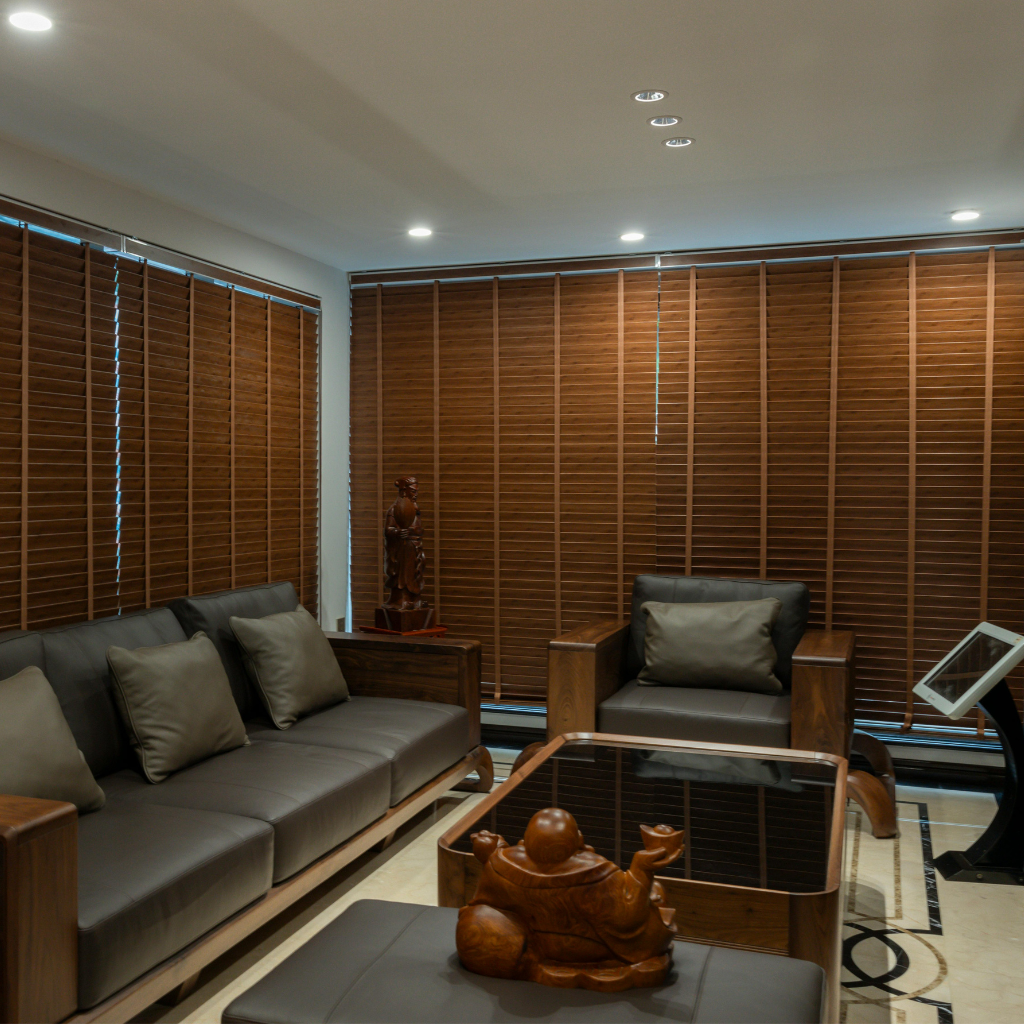 a room with brown interior